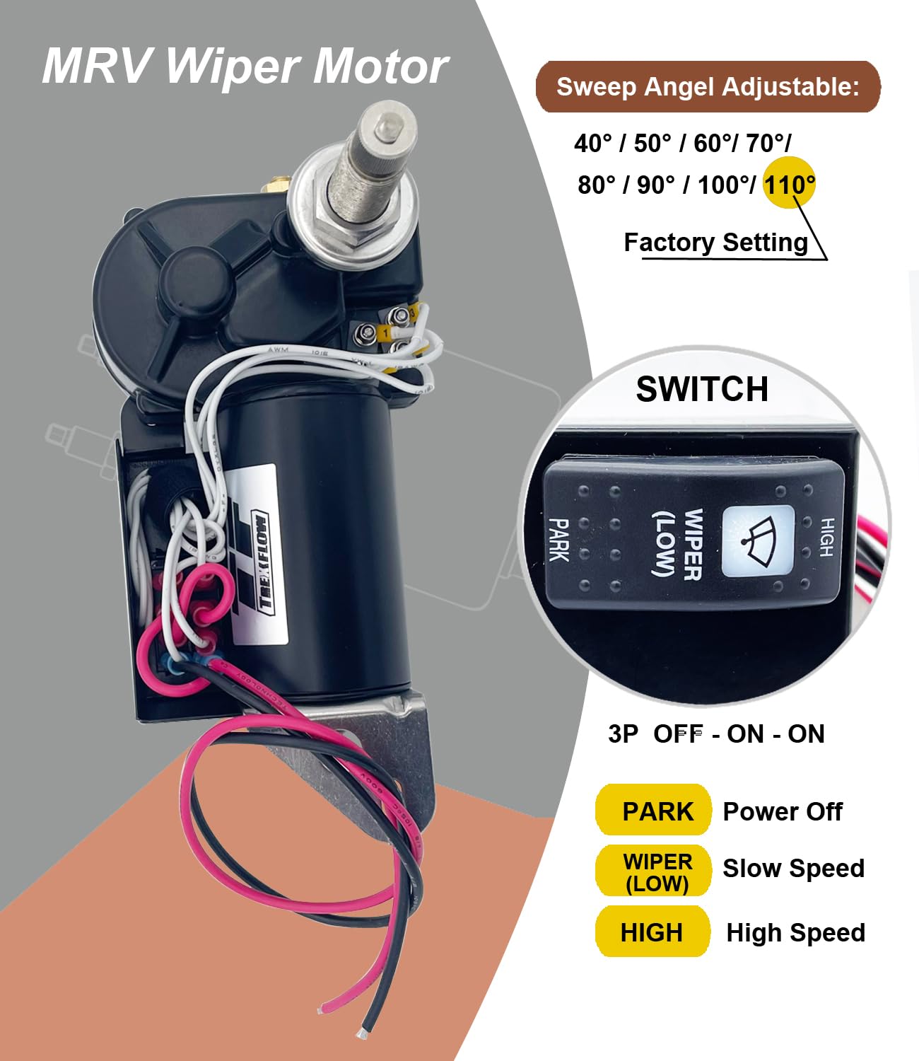 Amazon.com: TREXFLOW TF MRV Wiper Motor 12V 110 Degree Sweeping
